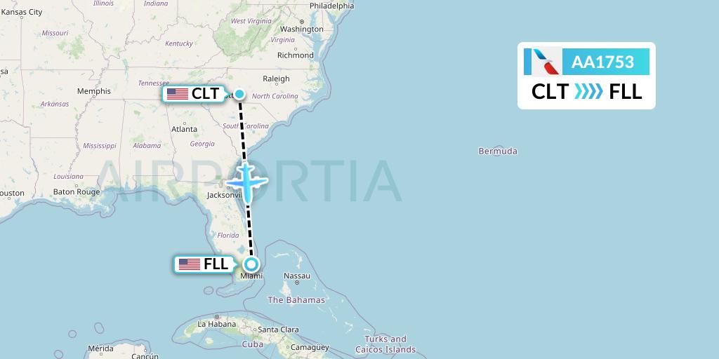 AA1753 American Airlines Flight Map: Charlotte to Fort Lauderdale