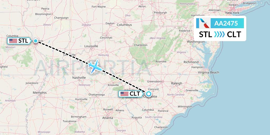 AA2475 American Airlines Flight Map: St. Louis to Charlotte