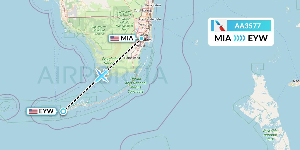 AA3577 American Airlines Flight Map: Miami to Key West