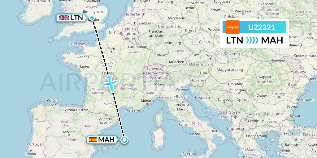 U22321 EasyJet Flight Map: London to Mahon