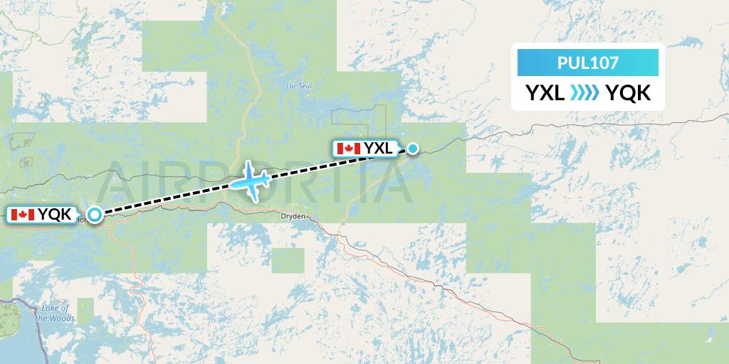PUL107 Ornge Air Flight Map: Sioux Lookout to Kenora