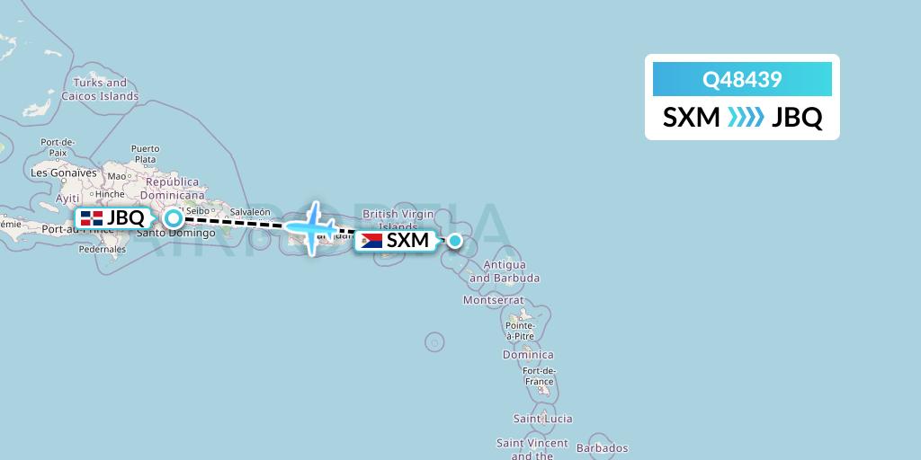 Q48439 Euroairlines Flight Map: Sint Maarten to Santo Domingo