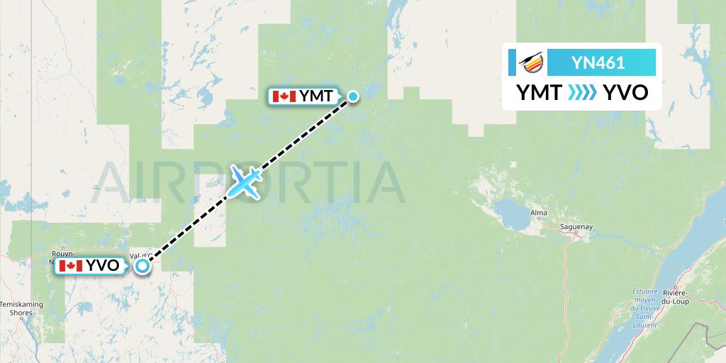 YN461 Air Creebec Flight Map: Chibougamau to Val-d'Or