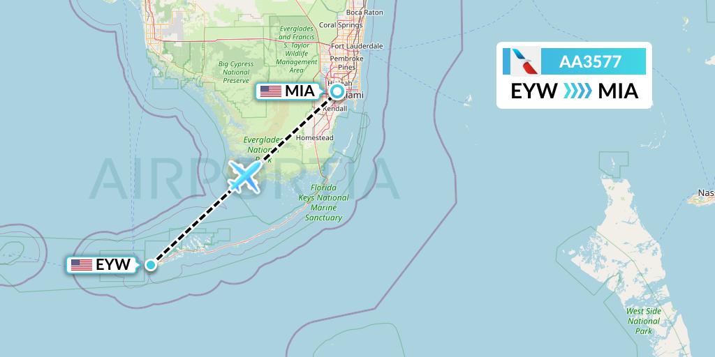 AA3577 American Airlines Flight Map: Key West to Miami