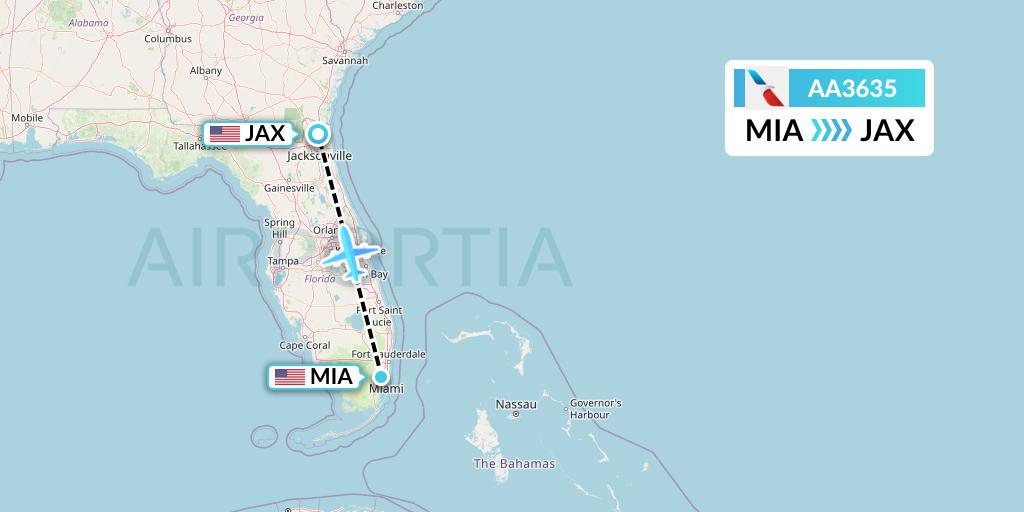 AA3635 American Airlines Flight Map: Miami to Jacksonville