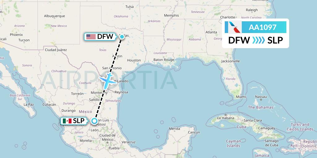 AA1097 American Airlines Flight Map: Dallas to San Luis Potosi