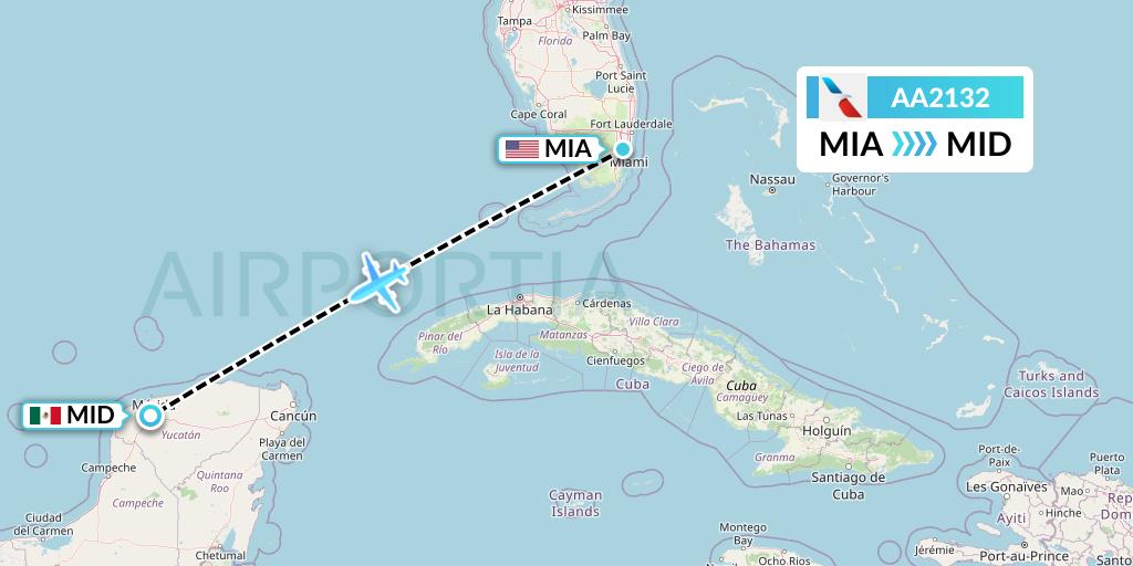 AA2132 American Airlines Flight Map: Miami to Merida