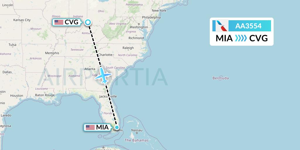 AA3554 American Airlines Flight Map: Miami to Cincinnati