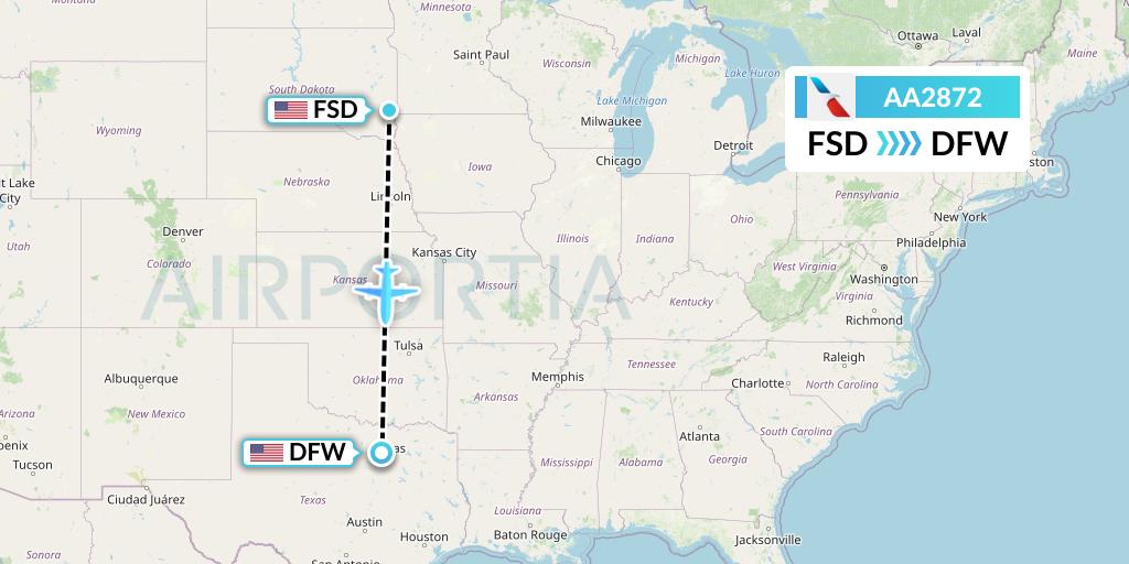 AA2872 American Airlines Flight Map: Sioux Falls to Dallas