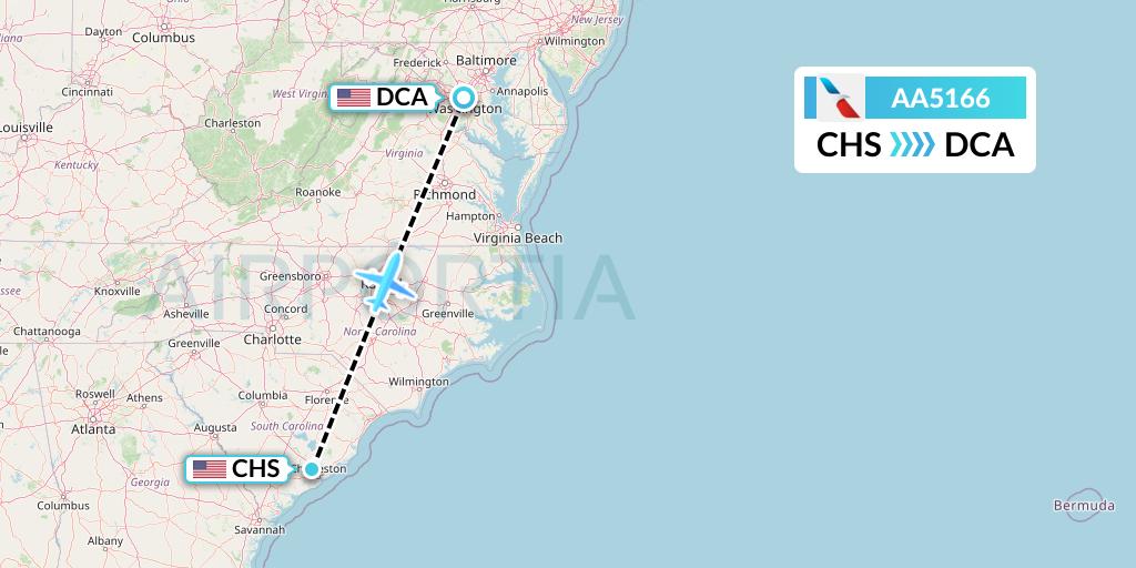 AA5166 American Airlines Flight Map: Charleston to Washington