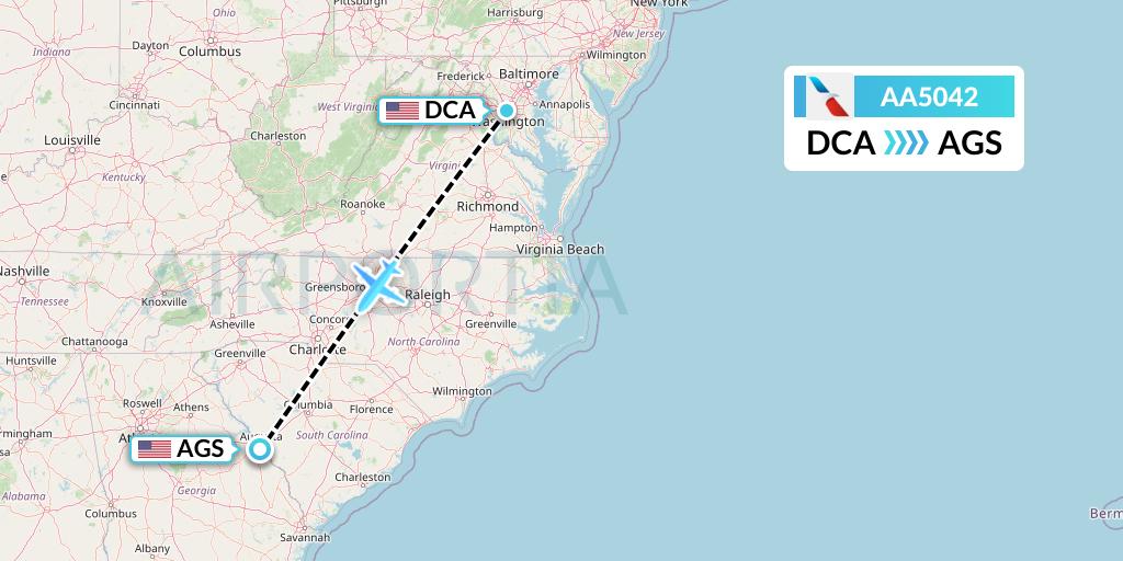 AA5042 American Airlines Flight Map: Washington to Augusta