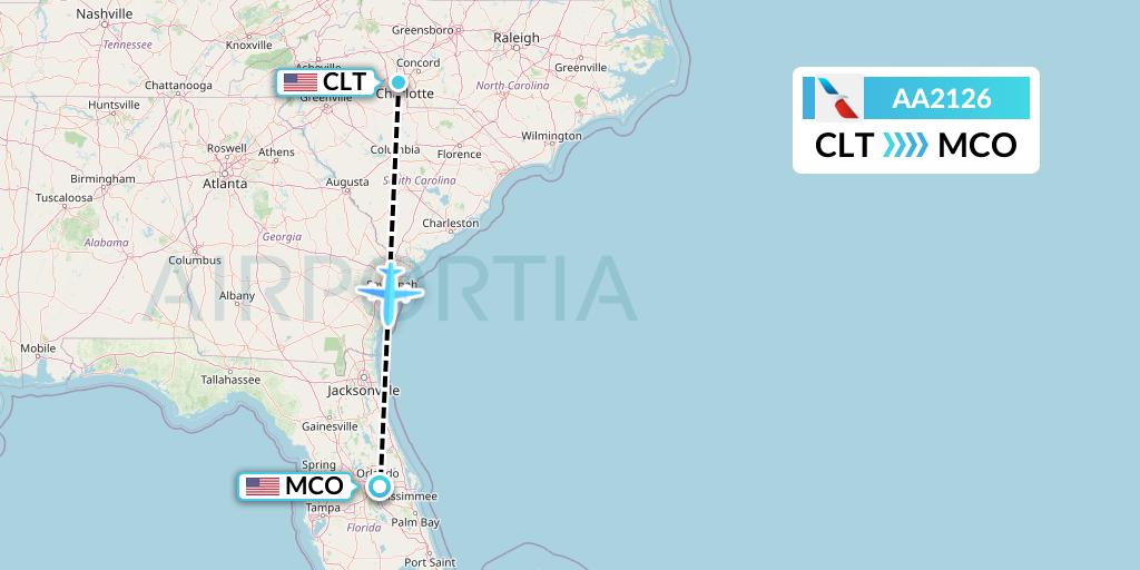 AA2126 American Airlines Flight Map: Charlotte to Orlando