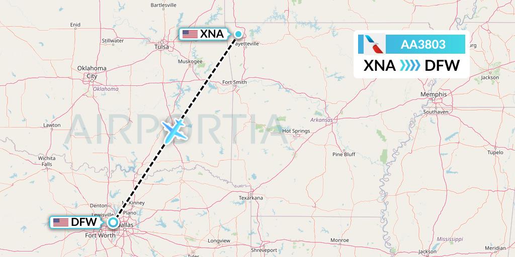AA3803 American Airlines Flight Map: Bentonville to Dallas