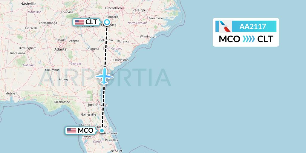 AA2117 American Airlines Flight Map: Orlando to Charlotte