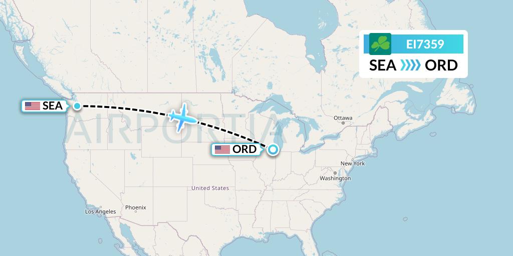 EI7359 Aer Lingus Flight Map: Seattle to Chicago
