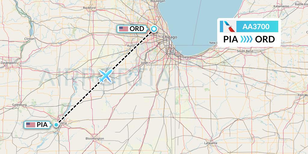 AA3700 American Airlines Flight Map: Peoria to Chicago