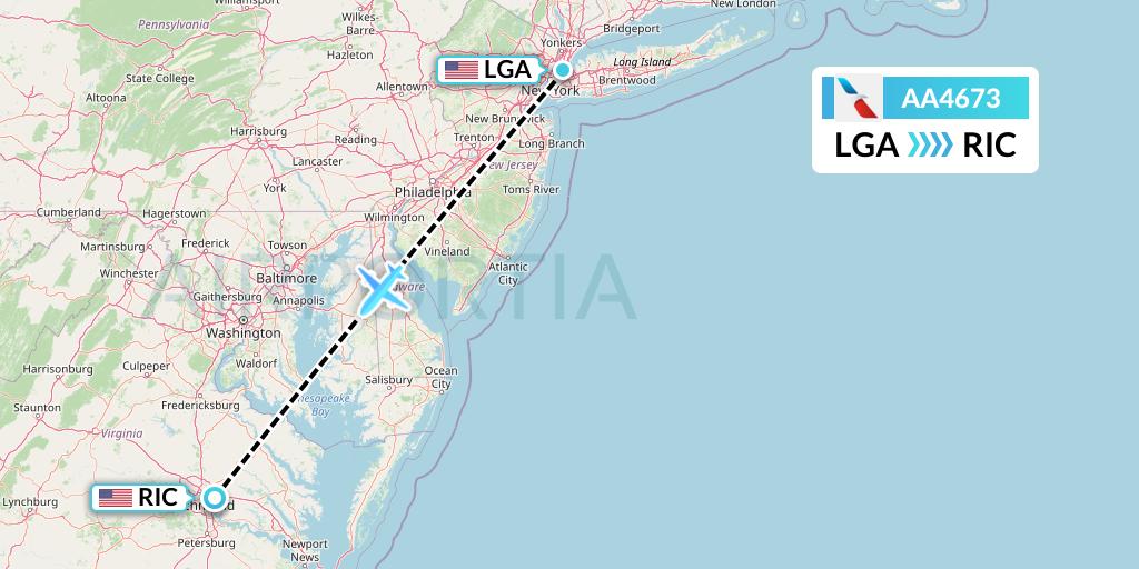 AA4673 American Airlines Flight Map: New York to Richmond