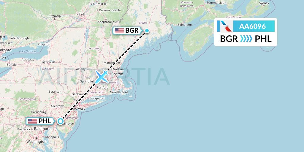 AA6096 American Airlines Flight Map: Bangor to Philadelphia