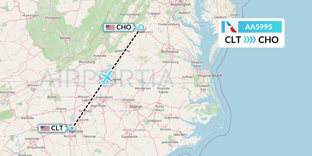 AA5995 American Airlines Flight Map: Charlotte to Charlottesville