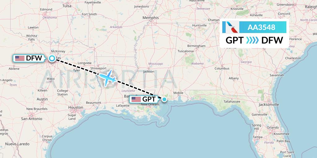 AA3548 American Airlines Flight Map: Gulfport to Dallas