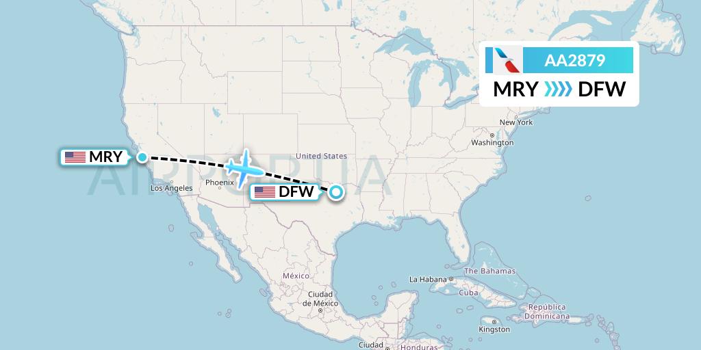 AA2879 American Airlines Flight Map: Monterey to Dallas