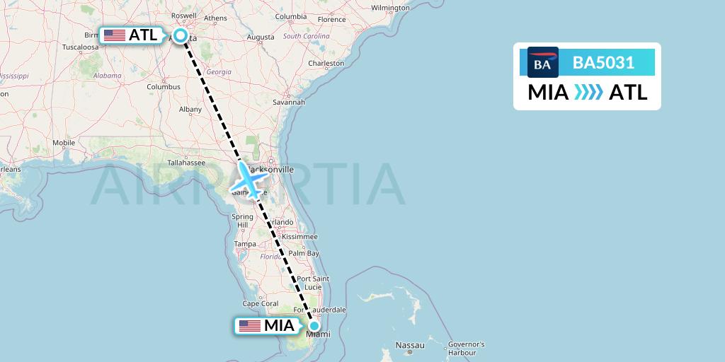BA5031 British Airways Flight Map: Miami to Atlanta
