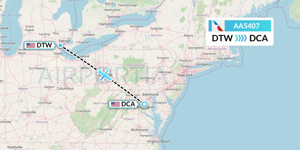 AA5407 American Airlines Flight Map: Detroit to Washington
