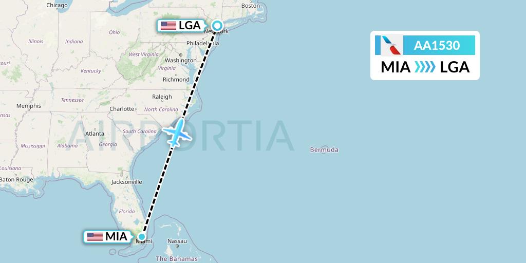 AA1530 American Airlines Flight Map: Miami to New York