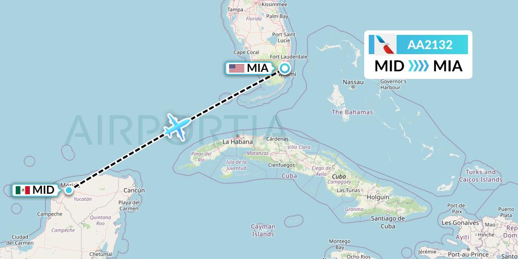 AA2132 American Airlines Flight Map: Merida to Miami