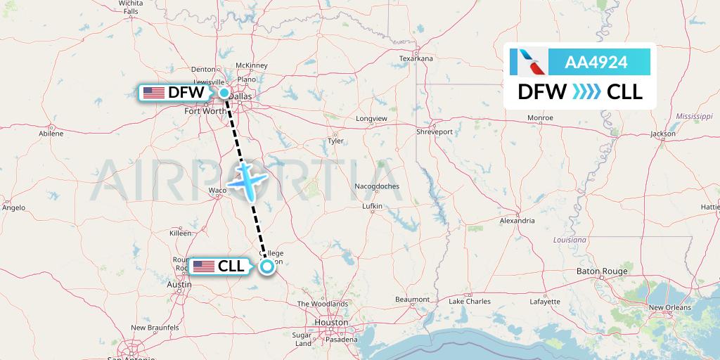 AA4924 American Airlines Flight Map: Dallas to College Station