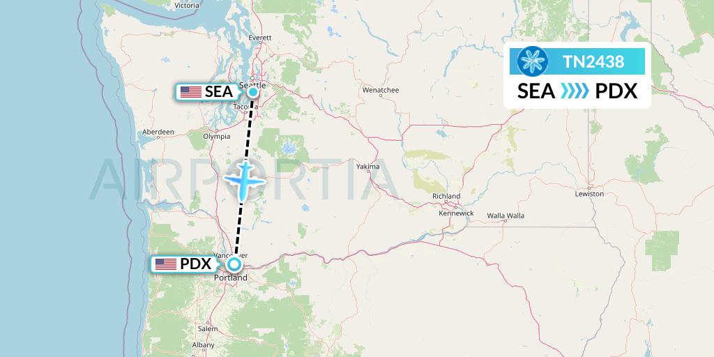 TN2438 Air Tahiti Nui Flight Map: Seattle to Portland