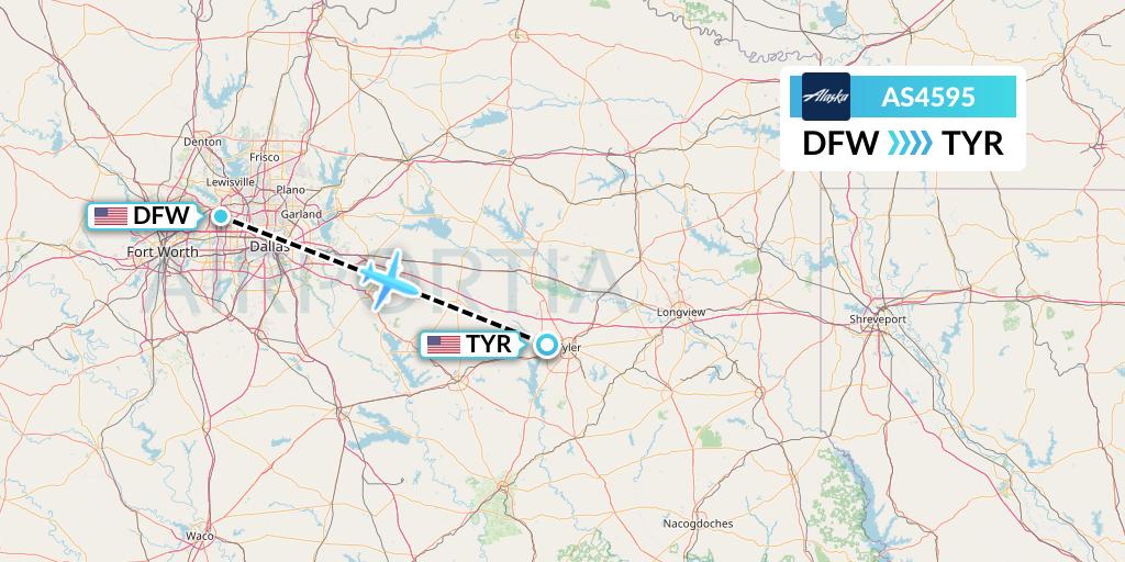 AS4595 Alaska Airlines Flight Map: Dallas to Tyler