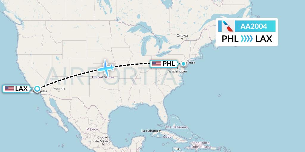 AA2004 American Airlines Flight Map: Philadelphia to Los Angeles