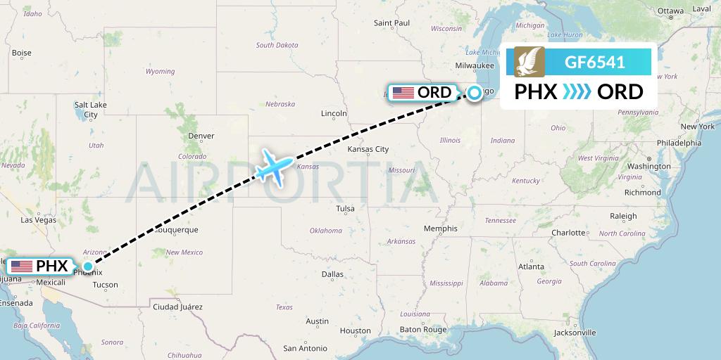 GF6541 Gulf Air Flight Map: Phoenix to Chicago