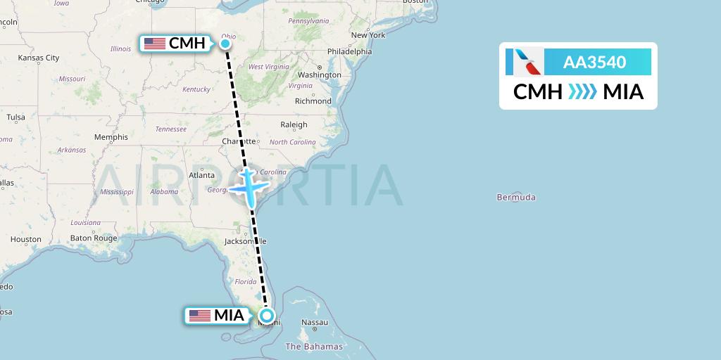 AA3540 American Airlines Flight Map: Columbus to Miami