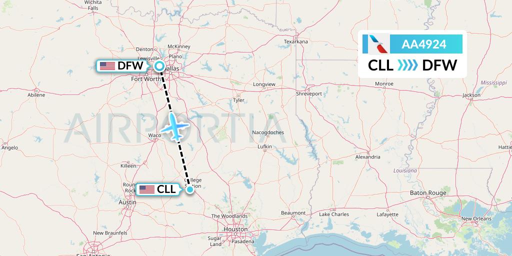 AA4924 American Airlines Flight Map: College Station to Dallas