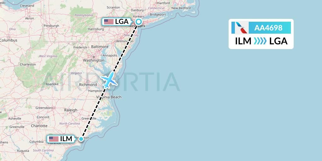 AA4698 American Airlines Flight Map: Wilmington to New York