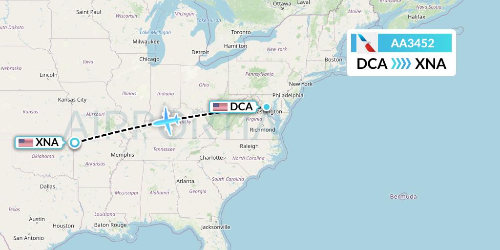 AA3452 American Airlines Flight Map: Washington to Bentonville