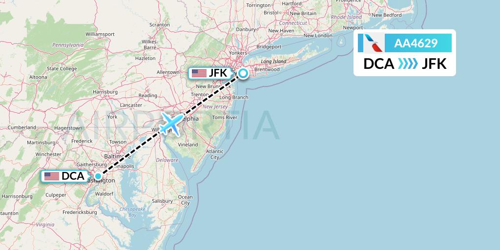 AA4629 American Airlines Flight Map: Washington to New York