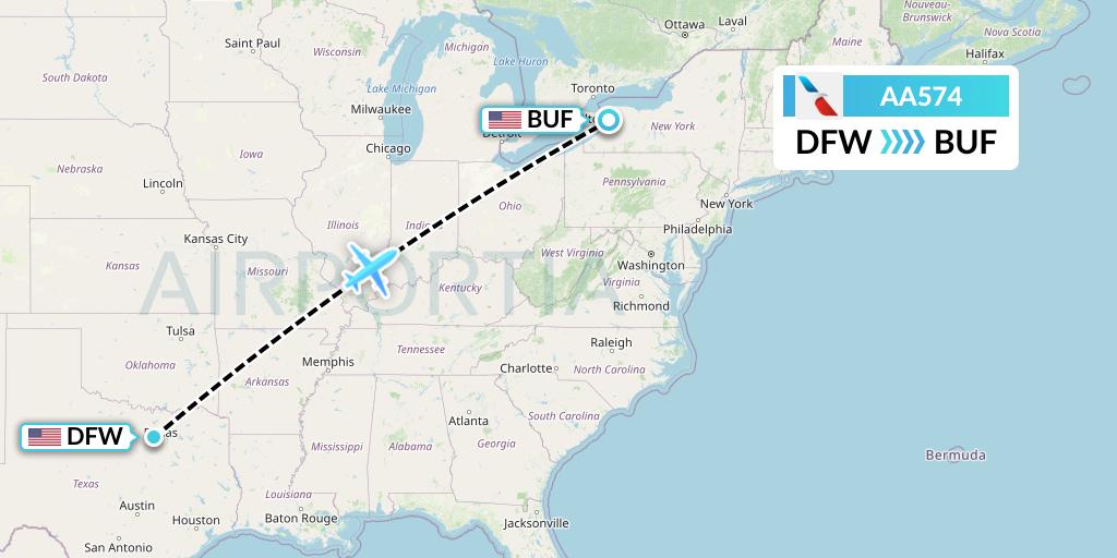AA574 American Airlines Flight Map: Dallas to Buffalo