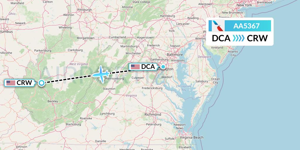 AA5367 American Airlines Flight Map: Washington to Charleston