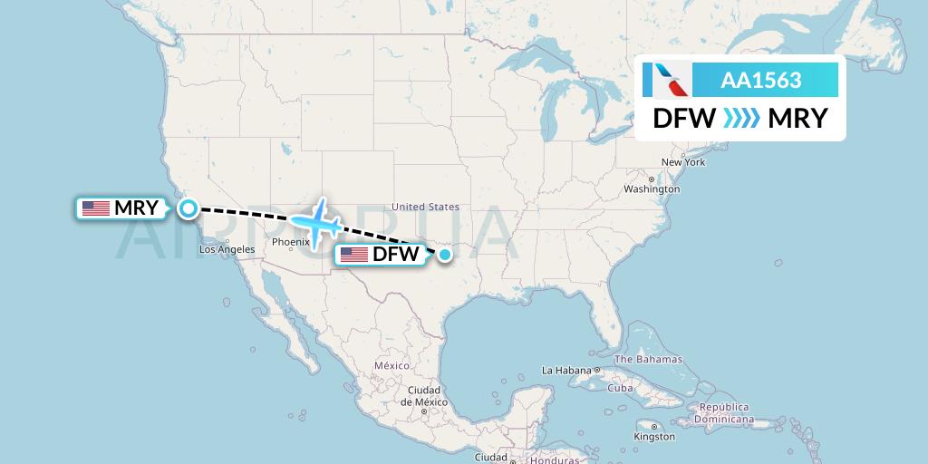 AA1563 American Airlines Flight Map: Dallas to Monterey