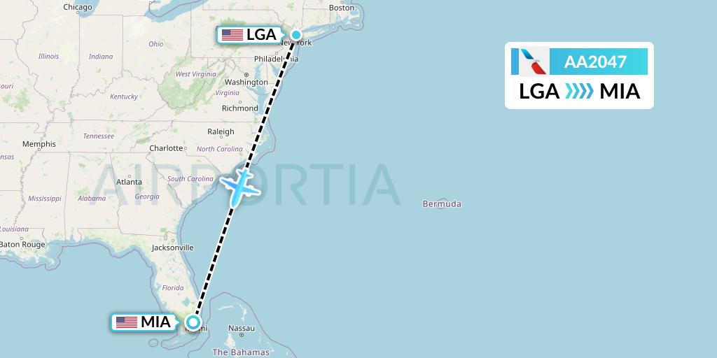 AA2047 American Airlines Flight Map: New York to Miami