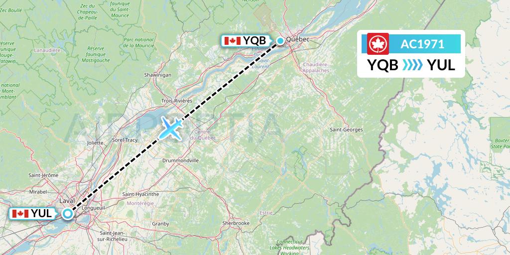 AC1971 Air Canada Flight Map: Quebec to Montreal