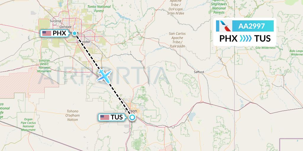 AA2997 American Airlines Flight Map: Phoenix to Tucson