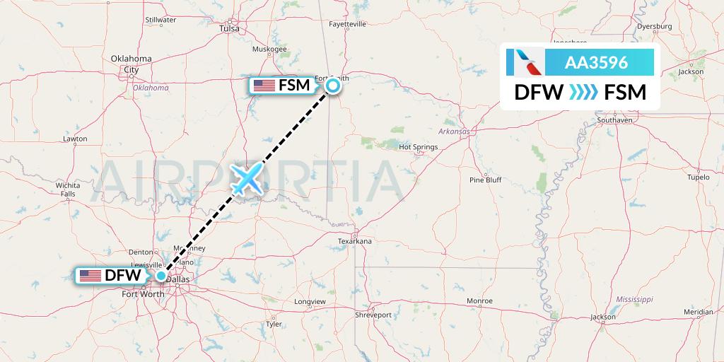 AA3596 American Airlines Flight Map: Dallas to Fort Smith