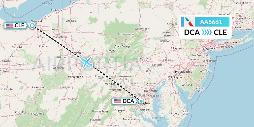 AA5661 American Airlines Flight Map: Washington to Cleveland