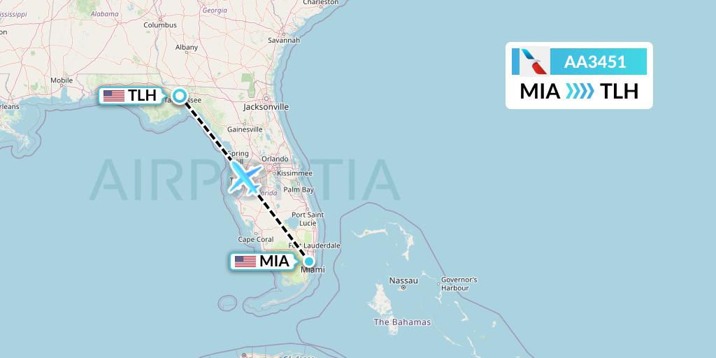 AA3451 American Airlines Flight Map: Miami to Tallahassee