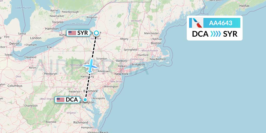 AA4643 American Airlines Flight Map: Washington to Syracuse