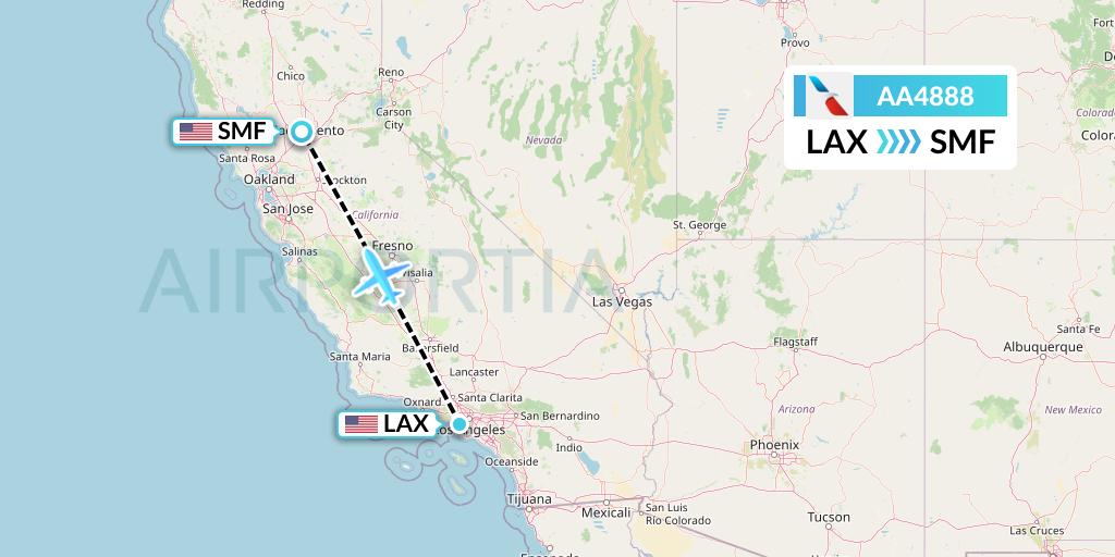 AA4888 American Airlines Flight Map: Los Angeles to Sacramento